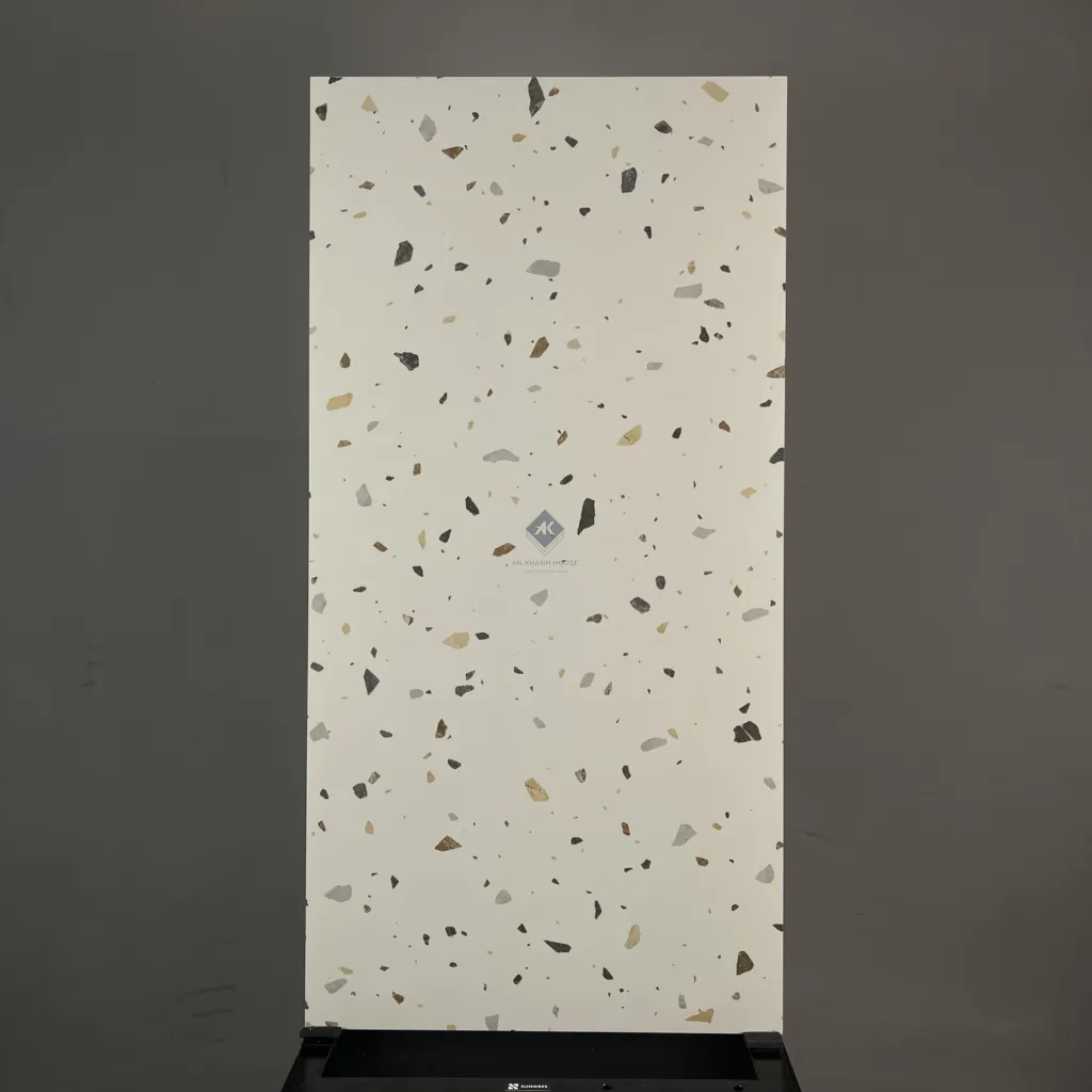 HCMD9.25TE – 60 x 120 cm TERRAZZO GẠCH VÂN SỎI ĐÁ TRỘN XI MĂNG MÀI KEM  MỜ TỰ NHIÊN SEMI PORCELAIN BÁN SỨ THÂN GẠCH HẠT MÈ