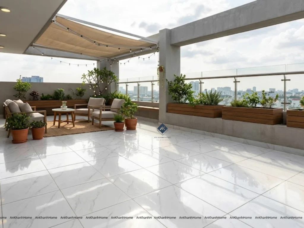 Gạch Bóng được ứng dụng rộng rãi để lát nền ở Khu Vực Ban Công