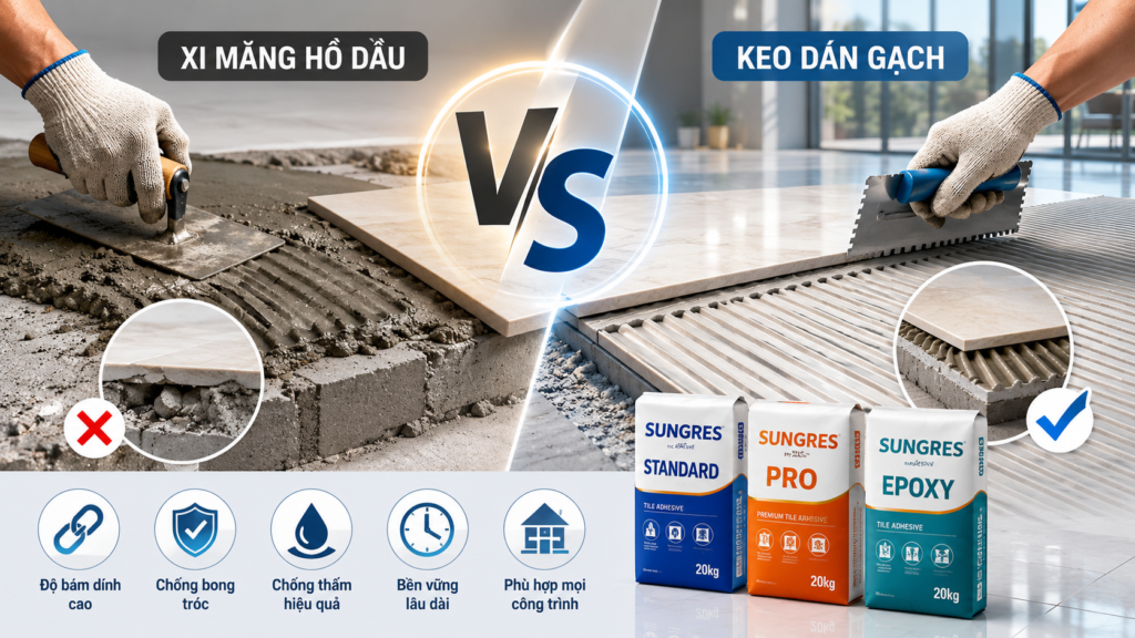 Xi Măng Hồ Dầu Hay Keo Dán Gạch? So Sánh Chi Tiết Để Chọn Đúng Giải Pháp