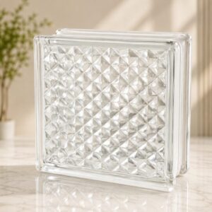 GẠCH KÍNH INDONESIA 19x19x8cm MÀU TRONG SUỐT HỌA TIẾT HOA MAI