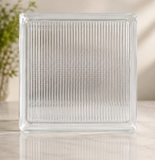 GẠCH KÍNH INDONESIA 19x19x8cm MÀU TRONG SUỐT VÂN SỌC NHUYỄN