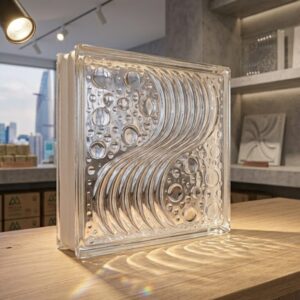 GẠCH KÍNH INDONESIA 19x19x8cm MÀU TRẮNG VÂN BONG BÓNG BỌT BIỂN