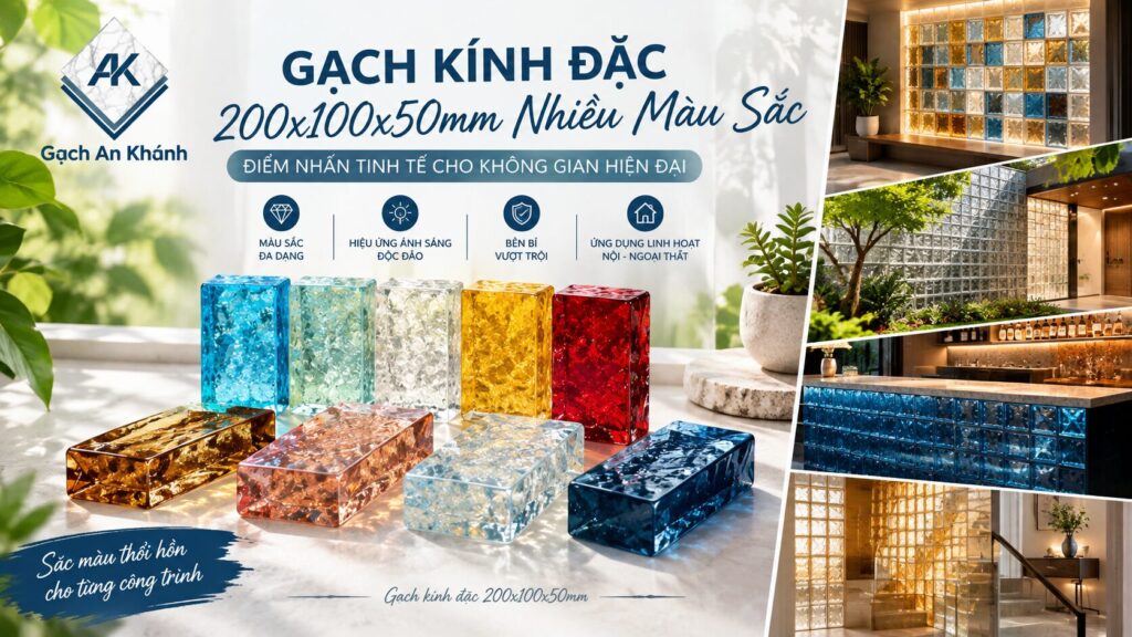 GẠCH KÍNH ĐẶC 20x10cm NHIỀU MÀU SẮC – ĐIỂM NHẤN TRANG TRÍ ĐỘC ĐÁO CHO KHÔNG GIAN HIỆN ĐẠI