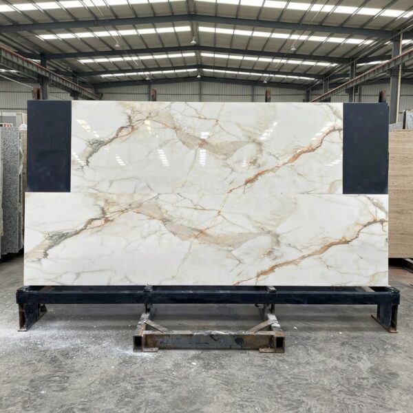 ĐÁ NUNG KẾT TRẮNG VÂN ĐÁ VÀNG BÓNG – 800x2400x15mm –  Ấn Độ