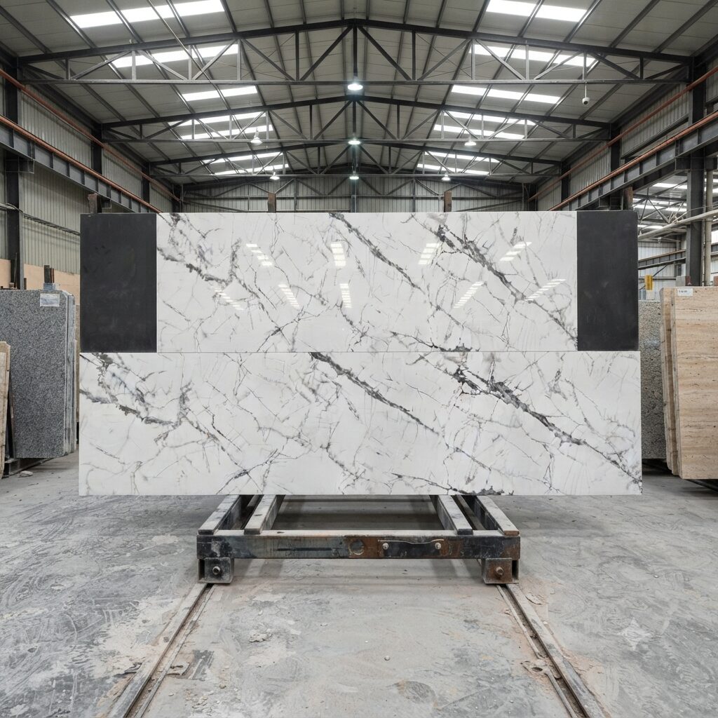 ĐÁ NUNG KẾT TRẮNG VÂN ĐÁ MARBLE BÓNG – 800x2400x15mm –  Ấn Độ